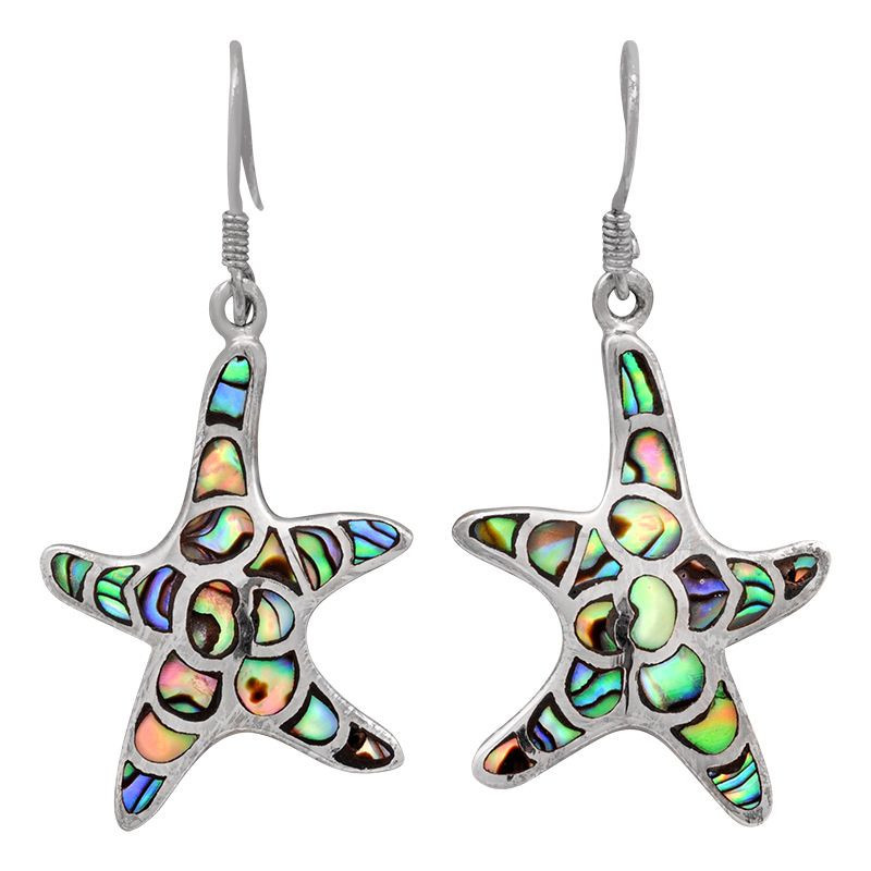 Lorein stříbrné náušnice s perletí paua starfish 5,8g