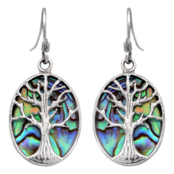 Lorein stříbrné náušnice Tree of life s perletí paua 6 g