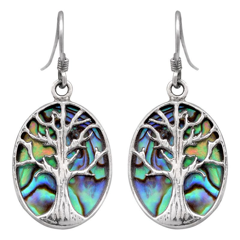 Lorein stříbrné náušnice Tree of life s perletí paua 6 g