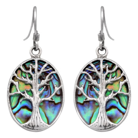 Lorein stříbrné náušnice Tree of life s perletí paua 6 g